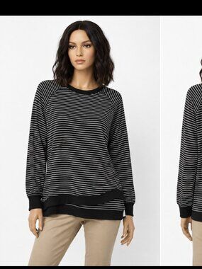 Danskin Striped Women's Long Sleeve  Tunic Top Round Crew Neck Size Xl